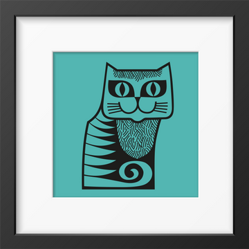 Hornsea Cat Framed Print Turquoise
