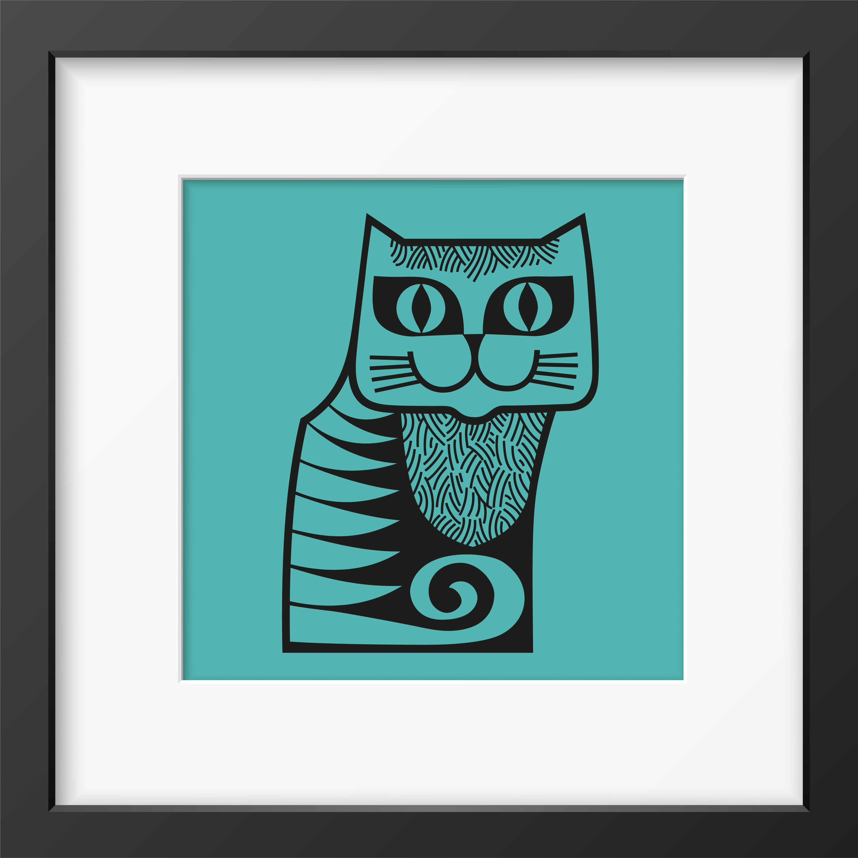 Hornsea Cat Framed Print Turquoise