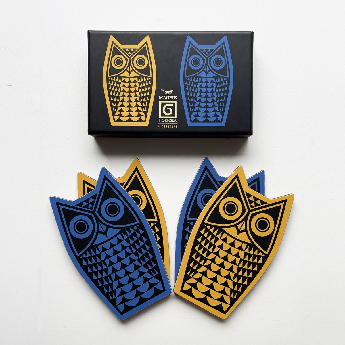 Magpie x Hornsea Owl Shaped Coasters - set of 4
